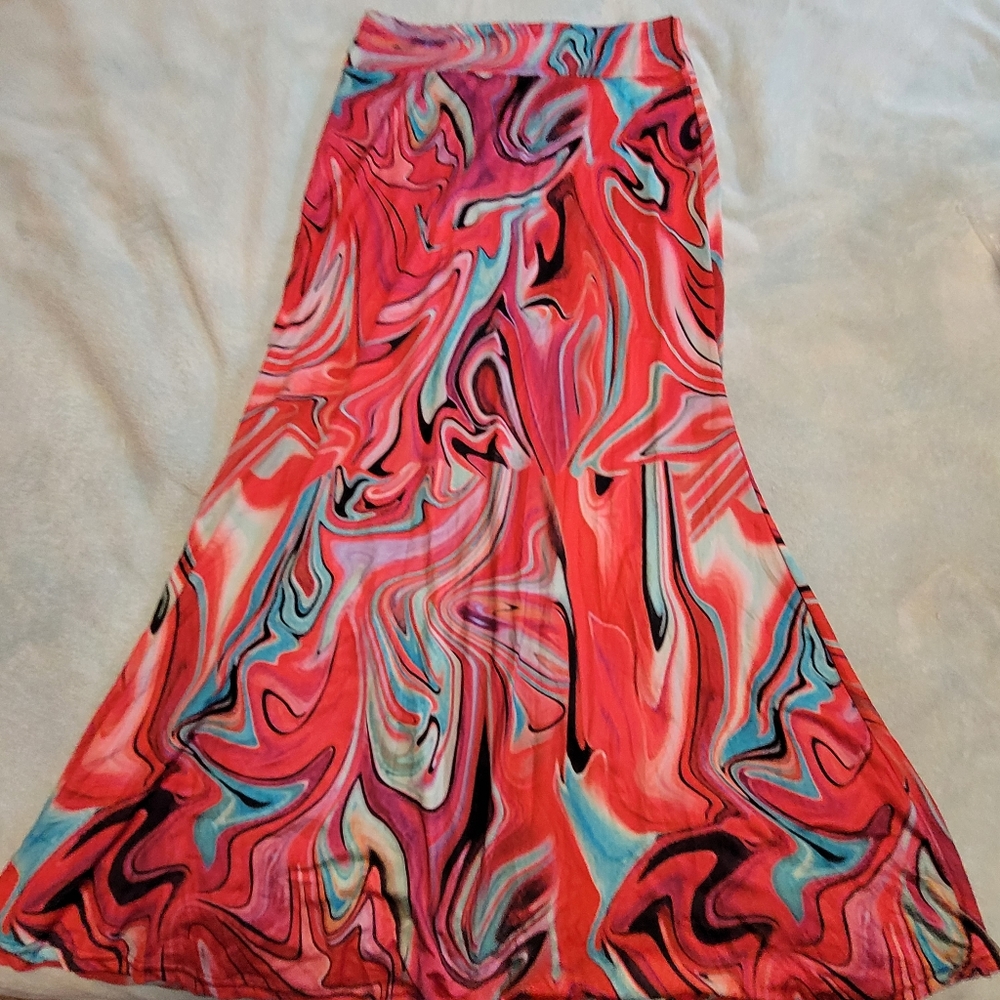 Stretch Pink/Coral Maxi Skirt, size L/XL